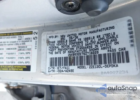 2006 Toyota Corolla Ce из США, поврежденный, VIN 1NXBR32E76Z718229